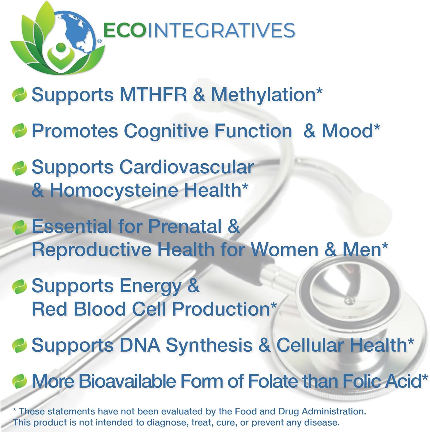 EcoIntegratives® Active Folate 5-MTHF – Methylated Folate 1000 mcg (1700 mcg DFE) – Bioavailable B9 for Mood, Methylation, Prenatal and Heart Health* – Vegan, Gluten-Free, Non-GMO – 60 Capsules