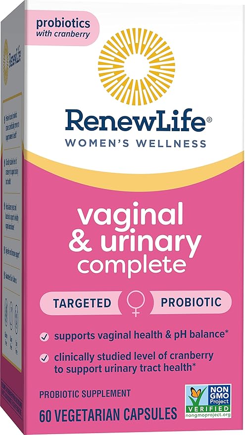 Renew Life Women's Wellness Vaginal and Urinary Probiotic and Cranberry Supplement, Probiotic Supplement for pH Balance for Women, Digestive Health, Dairy, Soy and Gluten-Free, 3.5 Billion CFU 60 Ct