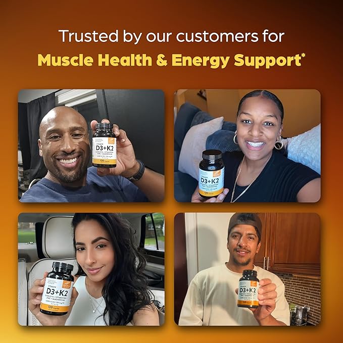 Sandhu's Vitamin D3 K2 Magnesium 10000 IU, 120mcg K2 Capsules 120 Count (Pack of 1) | with VIT B6, Zinc & Quercetin | D3K2 Supports Superior Absorption, Energy, Immune, Muscle Health for Men & Women