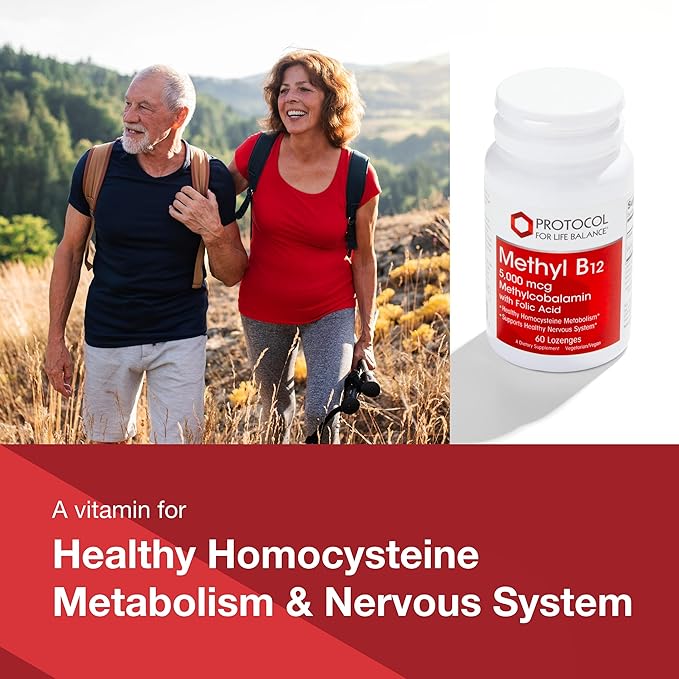 Protocol Methyl B12 5,000mcg - Vitamin B12 for Homocysteine Metabolism* - Supports Brain Health & Healthy Nervous System* - Kosher, Halal & Vegan - 60 Lozenges