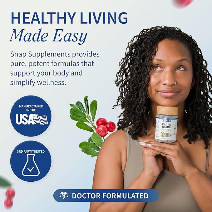 Snap Supplements Kidney Health Support Supplement - Kidney and Urinary Tract Health Support for Women and Men, 60 Vegetarian Capsules (30 Servings, 1 Month Supply)