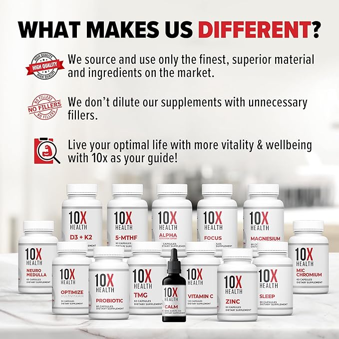 10X Health Vitamin D3 5000 IU & K2 MK7 - Menaquinone 7, High-Potency D3 K2 Vitamin Supplement for Bone Health, Heart and Teeth - 125 mcg Vitamin D & 90 mcg Vitamin K2-60 Capsules