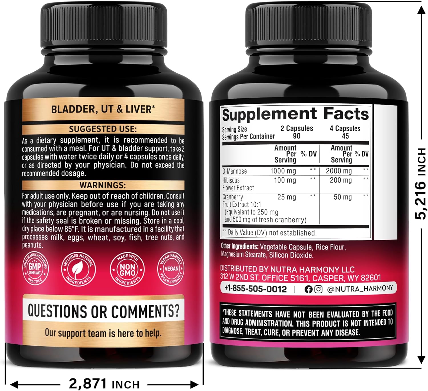 D-Mannose 2000mg with Cranberry & Hibiscus - Clinically Tested Strength for Urinary Tract Health - Supplement for Women - Bladder, Liver & Microflora Support - Made in USA - Vegan, 180 Capsules