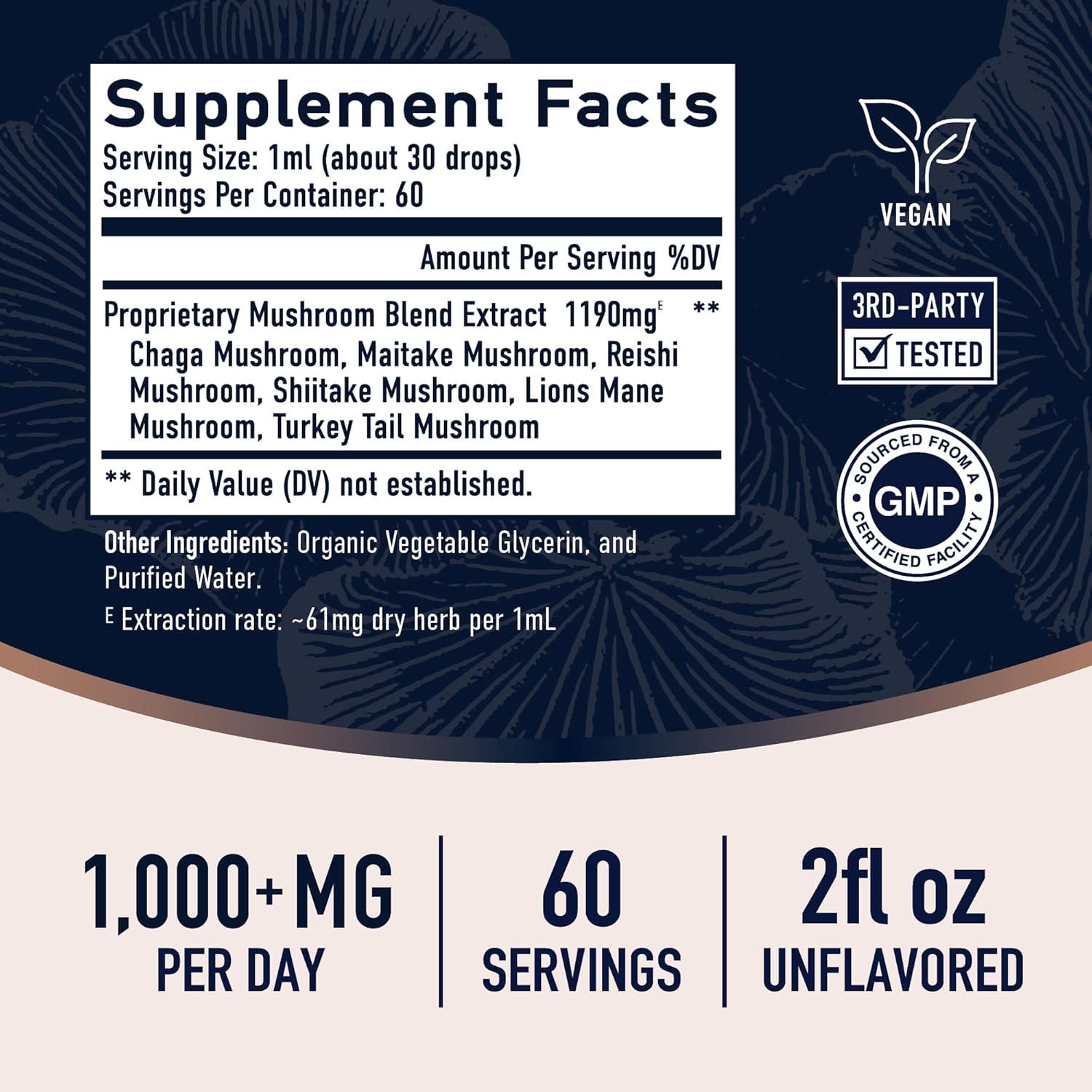 Mushrooms Liquid Drops Complex | Lions Mane Supplement with Turkey Tail Mushroom, Reishi, Shiitake & More | Support Cognitive Function, Memory & Focus | Non-GMO, Soy-Free | 2 Fl Oz, 60 Servings