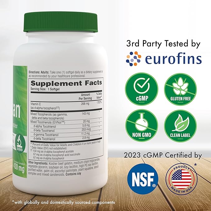Health Thru Nutrition Tocospan Full Spectrum Vitamin-E 430 mg with EVNol Tocotrienols | All 8 Natural Vitamin E Sources | Clinically Studied | Cardiovascular & Antioxidant Support (Pack of 60)