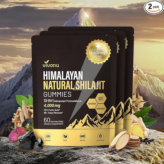 VivoNu Vivnu Shilajit Gummies, micronutrient Supplement, Himalayan Premium Ingredient Shilajit - Ashwagandha, Gokshura, Fulvic Acid & 85+ Trace Minerals 120ct
