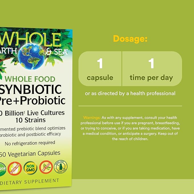 Natural Factors Whole Earth & Sea, Whole Food Synbiotic Pre + Probiotic, Fermented Digestive Enzymes, 60 Vegetarian Capsules