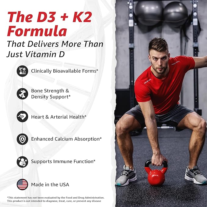 10X Health Vitamin D3 5000 IU & K2 MK7 - Menaquinone 7, High-Potency D3 K2 Vitamin Supplement for Bone Health, Heart and Teeth - 125 mcg Vitamin D & 90 mcg Vitamin K2-60 Capsules