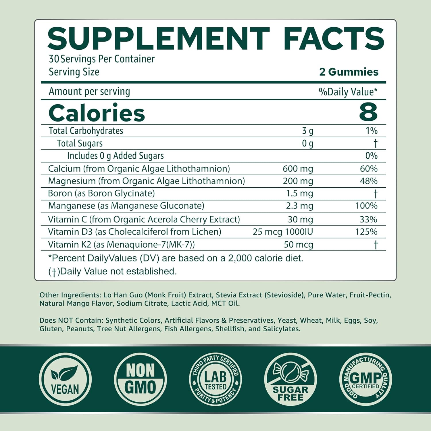 (2 Pack) Calcium Gummies for Women, Sugar Free Calcium Supplement from Sustainable Algae (3rd Party Tested) with Vitamin D3 K2, C, Zinc, Boron, Manganese for Bone Strength, Calcium Absoption, Vegan