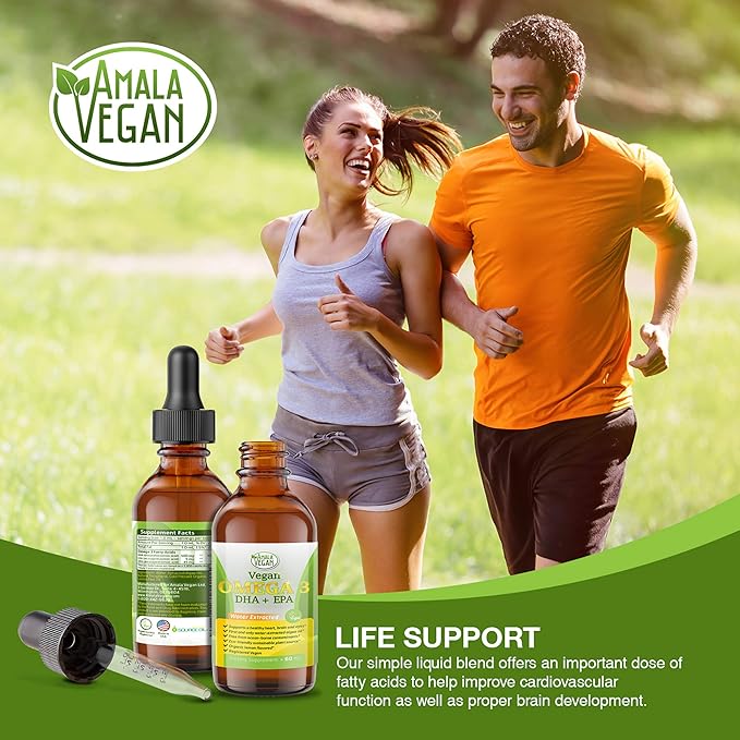 Potent & Organic Vegan Omega 3 Liquid Supplement: Better Than Fish Oil! Plant Based Water Extracted Algae Oil- DHA EPA DPA Fatty Acids- Non GMO- Supports Immune, Heart, Brain & Joint Health-60 Doses