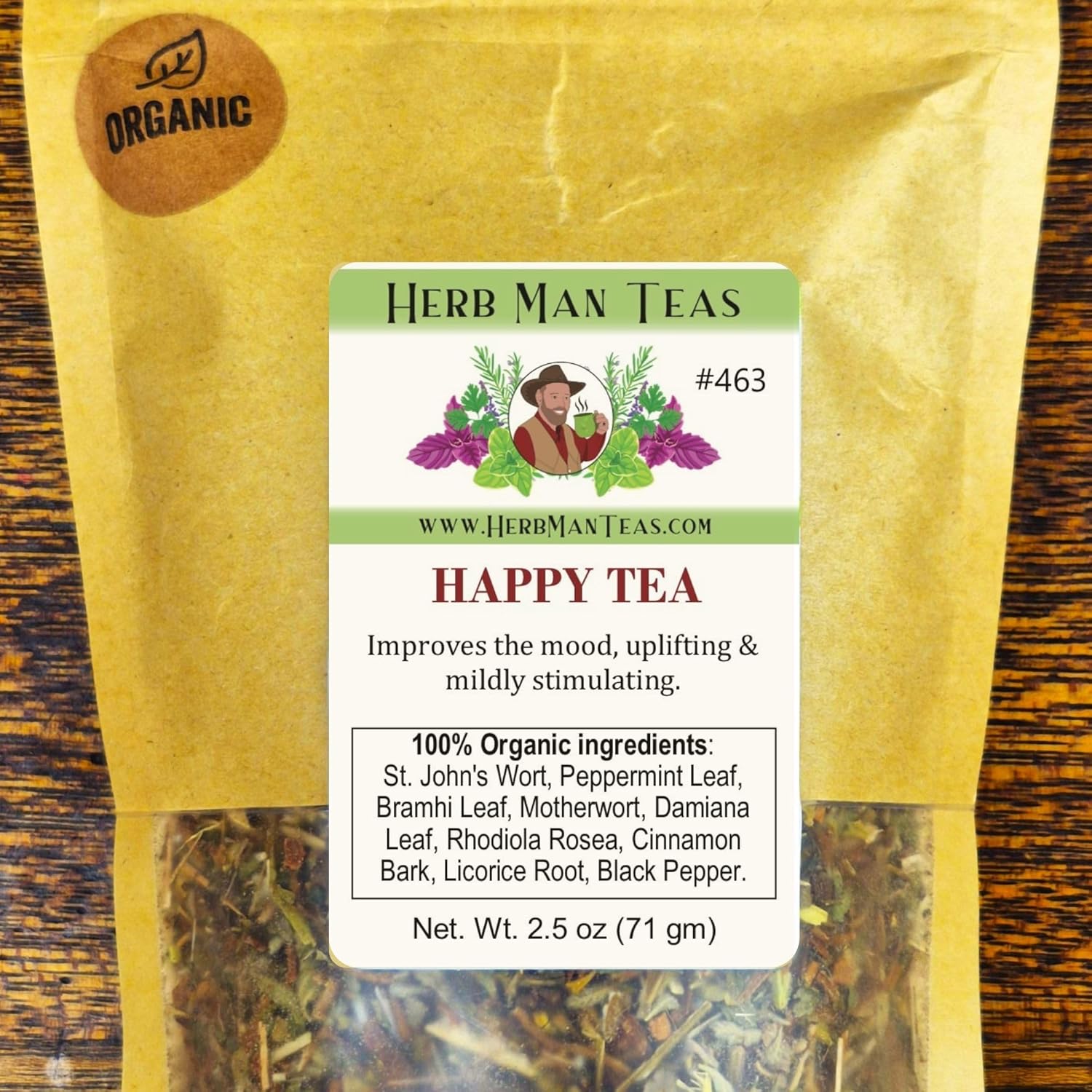 HAPPY TEA — Pleasant Organic Herbal Blend for a Feel-Good Daily Boost — by Master Herbalist Khabir — 100% Organic, Non-GMO, No Additives