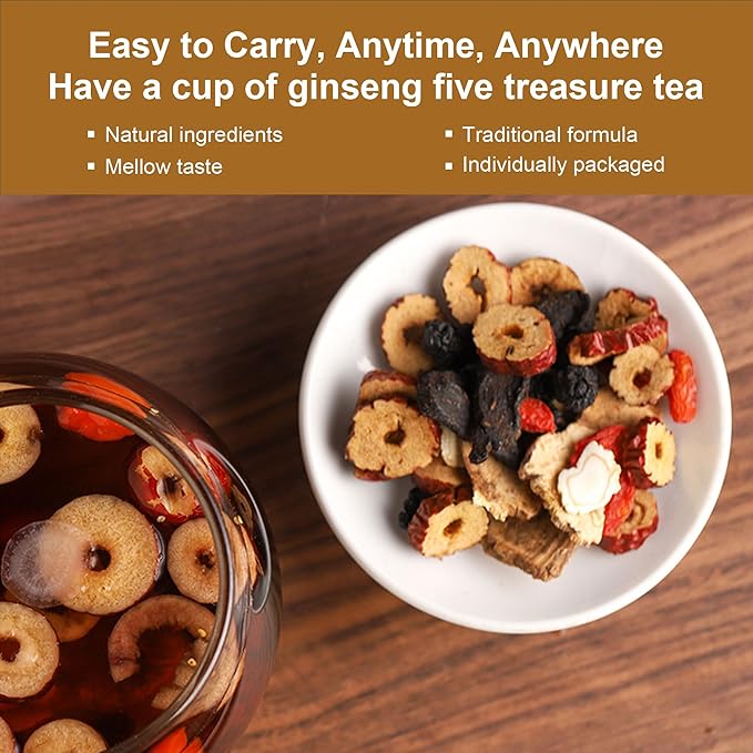 Kidney Tea Formula Ginseng Six/Five Treasure Tea, Te Renal Chino, Te De RiñOnes Sadulable, Organic Cleanse Eight Treasure Healthy Kidney Cleansing for Men Women(50bag/5boxes)