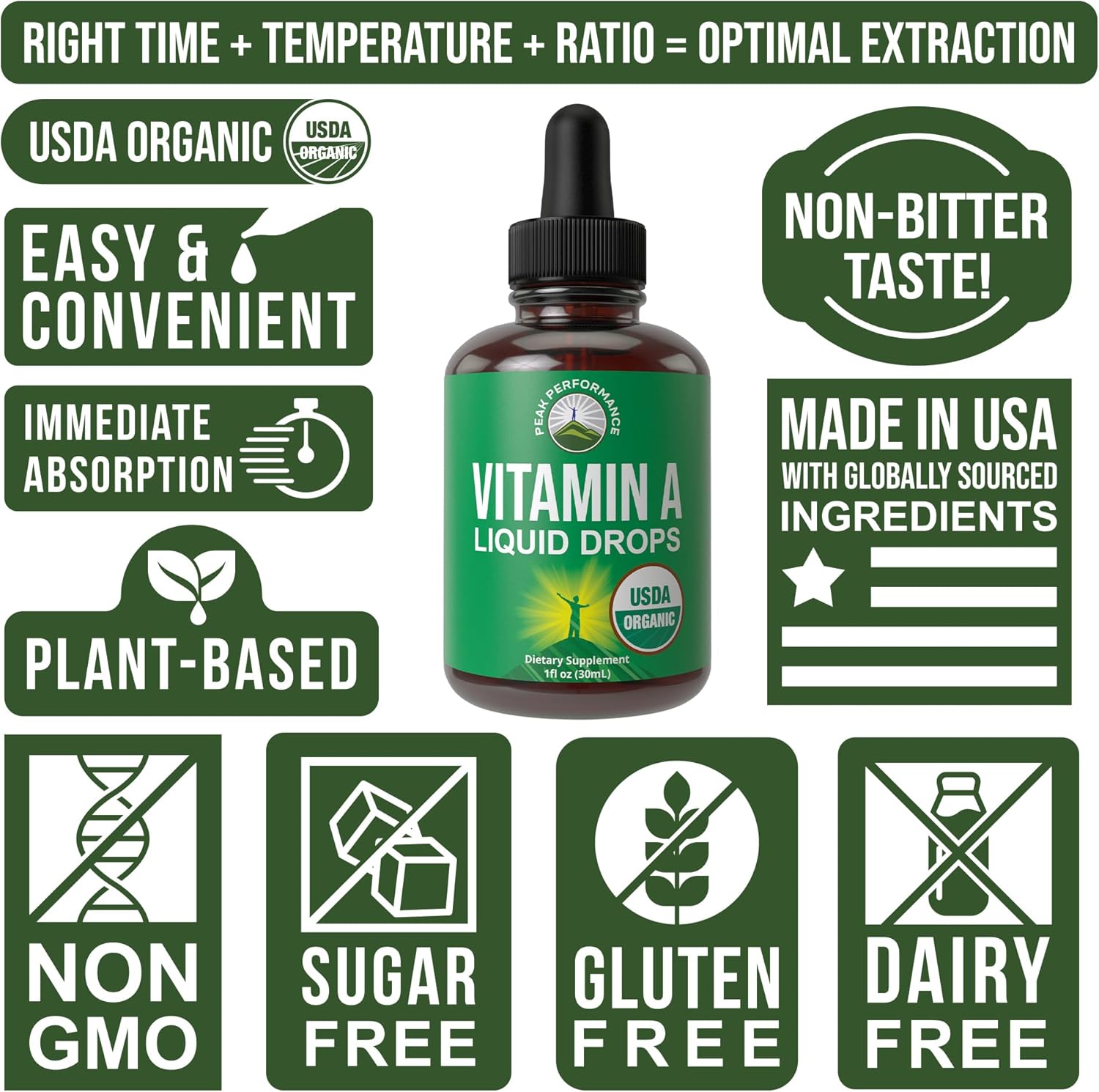 USDA Organic Vitamin A Liquid Drops Supplement. Vegan High Bioavailability for Eye, Skin, and Bone Health. for Adults, Men, Women, Kids. Organic VIT A Oil Retinyl Palmitate. Gluten Free, Zero Sugar