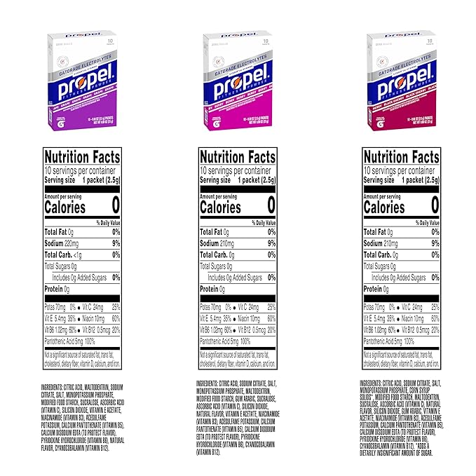 Propel Electrolyte Enhanced Water Drink Mix Powder Packets, Grape Variety Pack, Zero Calorie & Sugar Hydration with Vitamins C & E (30 Packets)
