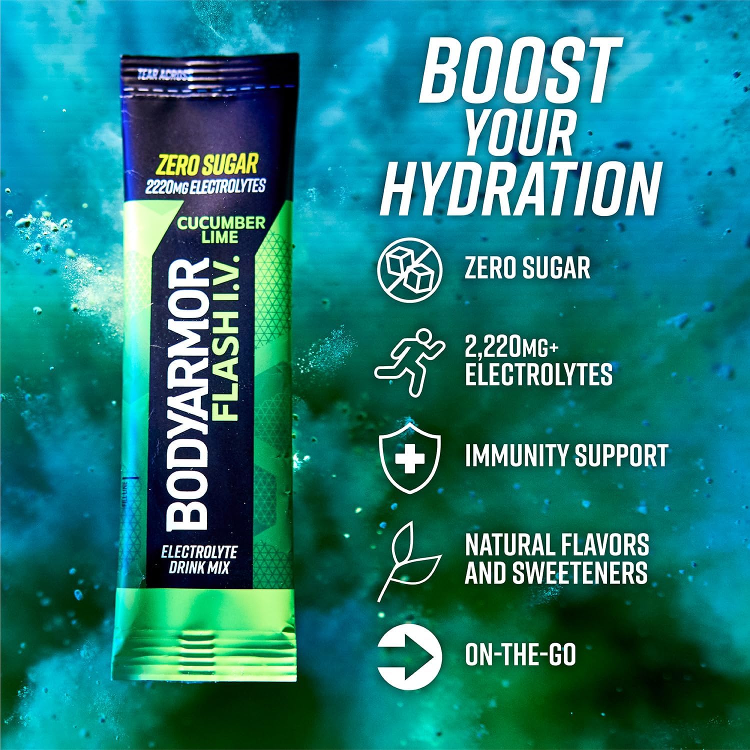 BODYARMOR Flash IV Electrolyte Packets, Cucumber Lime - Zero Sugar Drink Mix, Single Serve Packs, Coconut Water Powder (6 Count) (Pack of 2)