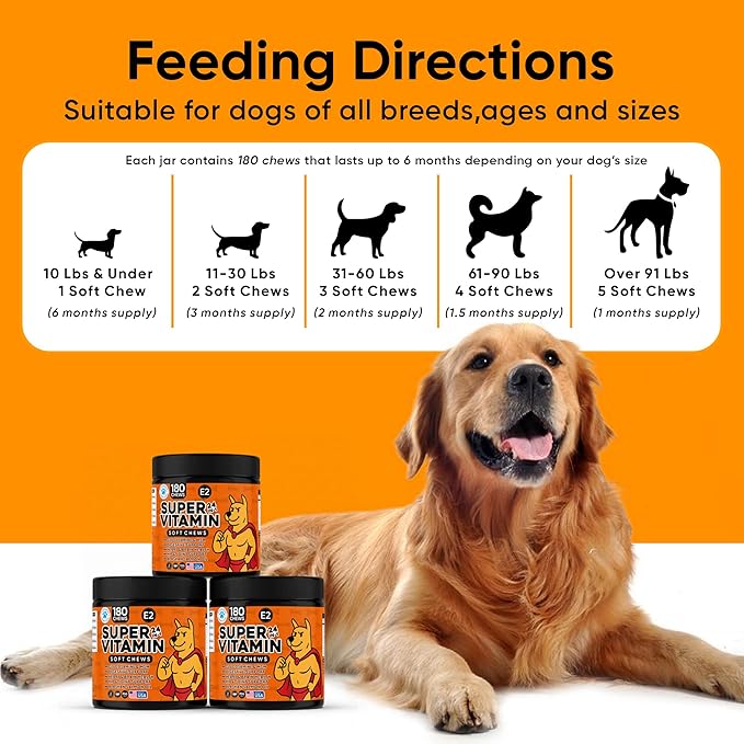 24-in-1 Dog Multivitamin with Glucosamine - Chewable Dog Vitamins and Supplements for Hip & Joints - Ideal for Immune Support and Digestive Health - Best for Senior Dogs and Puppies’ Skin & Heart