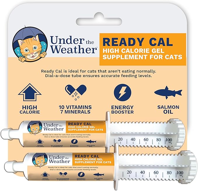 Under The Weather Pet | Ready Cal for Cats 100cc | High Calorie Supplement | Cat Weight Gainer and High Calorie Booster | 10 Vitamins, 7 Minerals & Omega Fatty Acids (2 Pack)