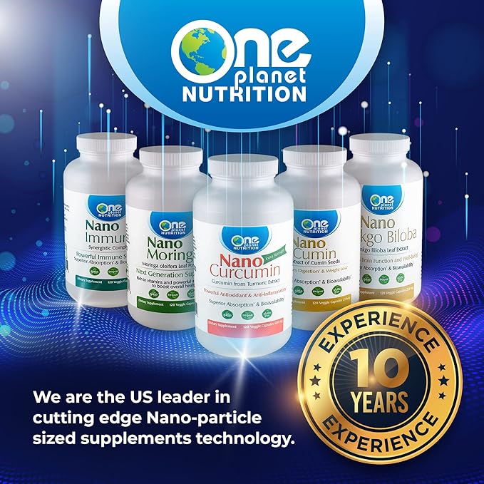 One Planet Nutrition Nano Curcumin 500 mg Veggie Capsules (240 Servings), Family Size, Nano for High Absorption, Supports Immune Health, Non-GMO, Vegan, Gluten-Free