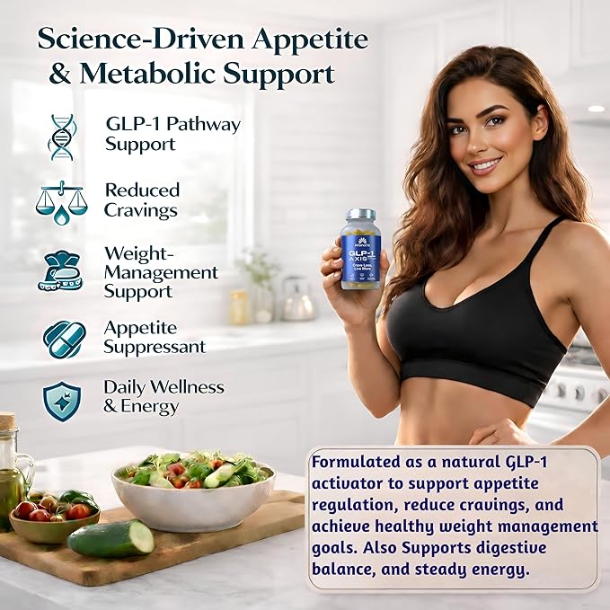 GLP-1 Supplement for Weight Loss & Appetite Suppressant for Women and Men, 8-in-1 Formula with Berberine and Green Tea Extract, Metabolism Support for Weight Management and Daily Energy Focus, 90 Caps