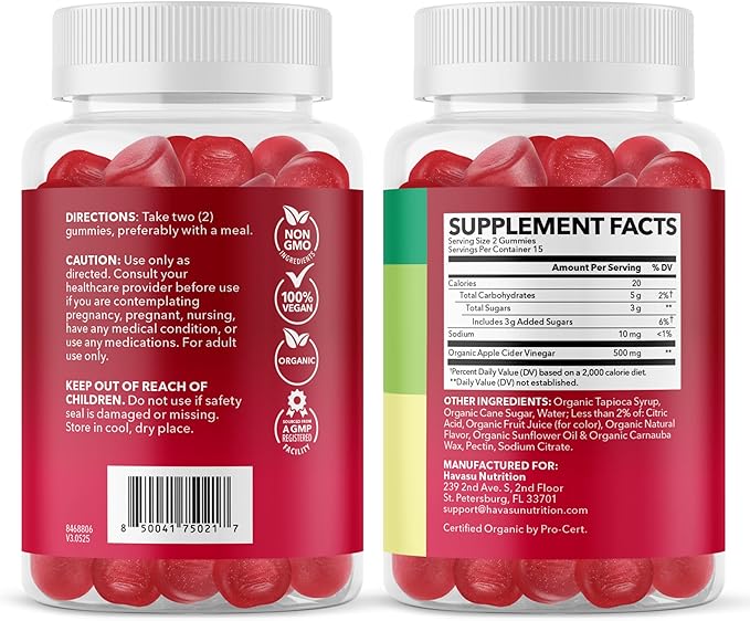 Apple Cider Vinegar Gummies - Organic ACV Vitamins for Digestive Health, Metabolism & Gut Support - 30 Count - Vegan, Non-GMO, Gluten-Free - Delicious Flavor & No Harsh Taste - 15 Day Supply