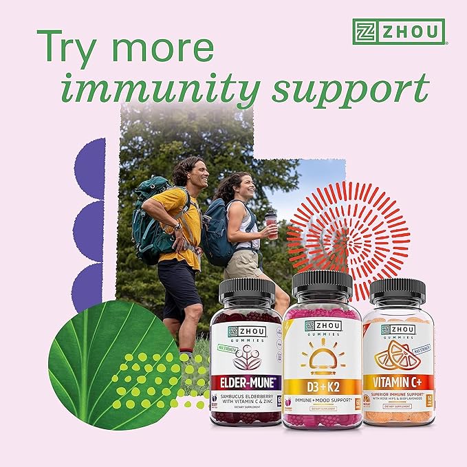 ZHOU D3+K2 - Vitamin D3 K2 Supplement for Women & Men, Immune Support VIT D3 and K2 Supplements, Pure Vegetarian Formula with 5000 IU of VIT D and MK-7-60 Veggie Capsules (Pack of 2)