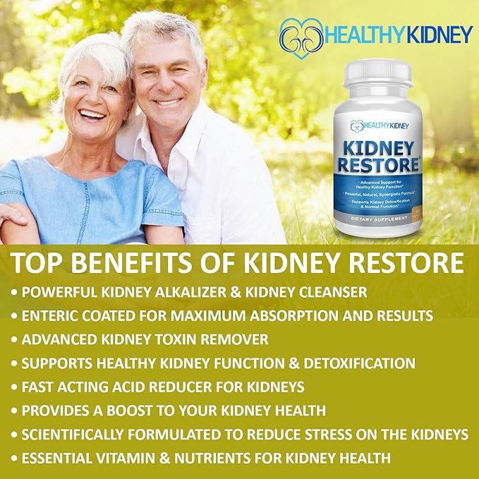 Kidney Restore: Kidney Health Supplement, Kidney Cleanse Detox & Repair Formula by Renal Expert w/Transplant, Fast Detox & Flush w/Renal Vitamins Support Normal Function 30 caps