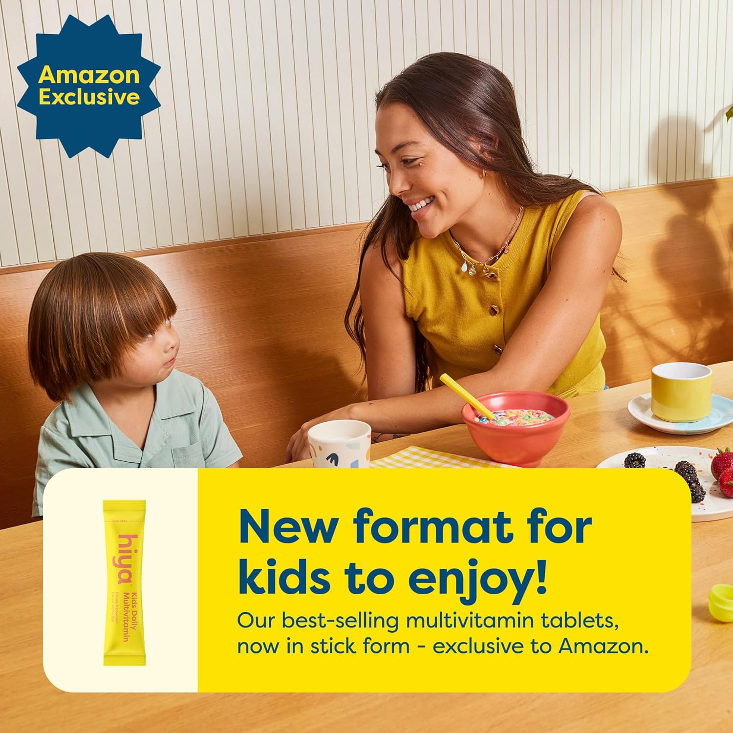 Hiya Kids Multivitamin – 15+ Essential Vitamins & Minerals with Fruits & Veggies for Ages 2+, Supports Growth, Development & Immune, 0g Sugar – 20 Stick Packs for Toddlers & Kids