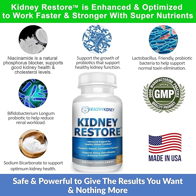 Kidney Cleanse Detox & Repair - Formulated by Kidney Health Expert Living w/Transplant - US Made Kidneys Support Supplement, Detox, Flush - Renal Vitamins 60 Capsules
