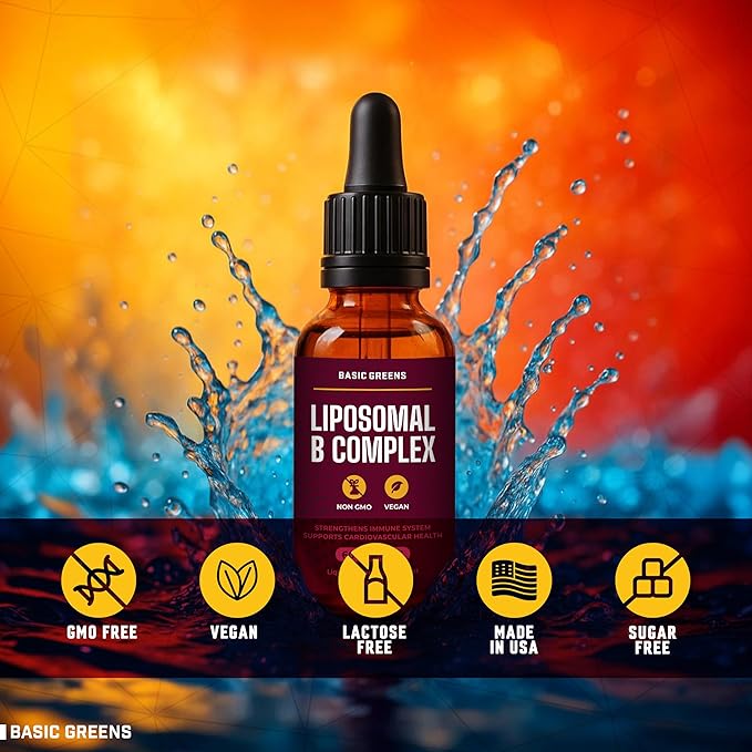 Liposomal B Vitamins Complex Liquid – High Absorption for Energy, Brain & Skin Health, Hair & Nails, Advanced Liposomal Delivery, Vegan, Non-GMO, 2 Fl Oz