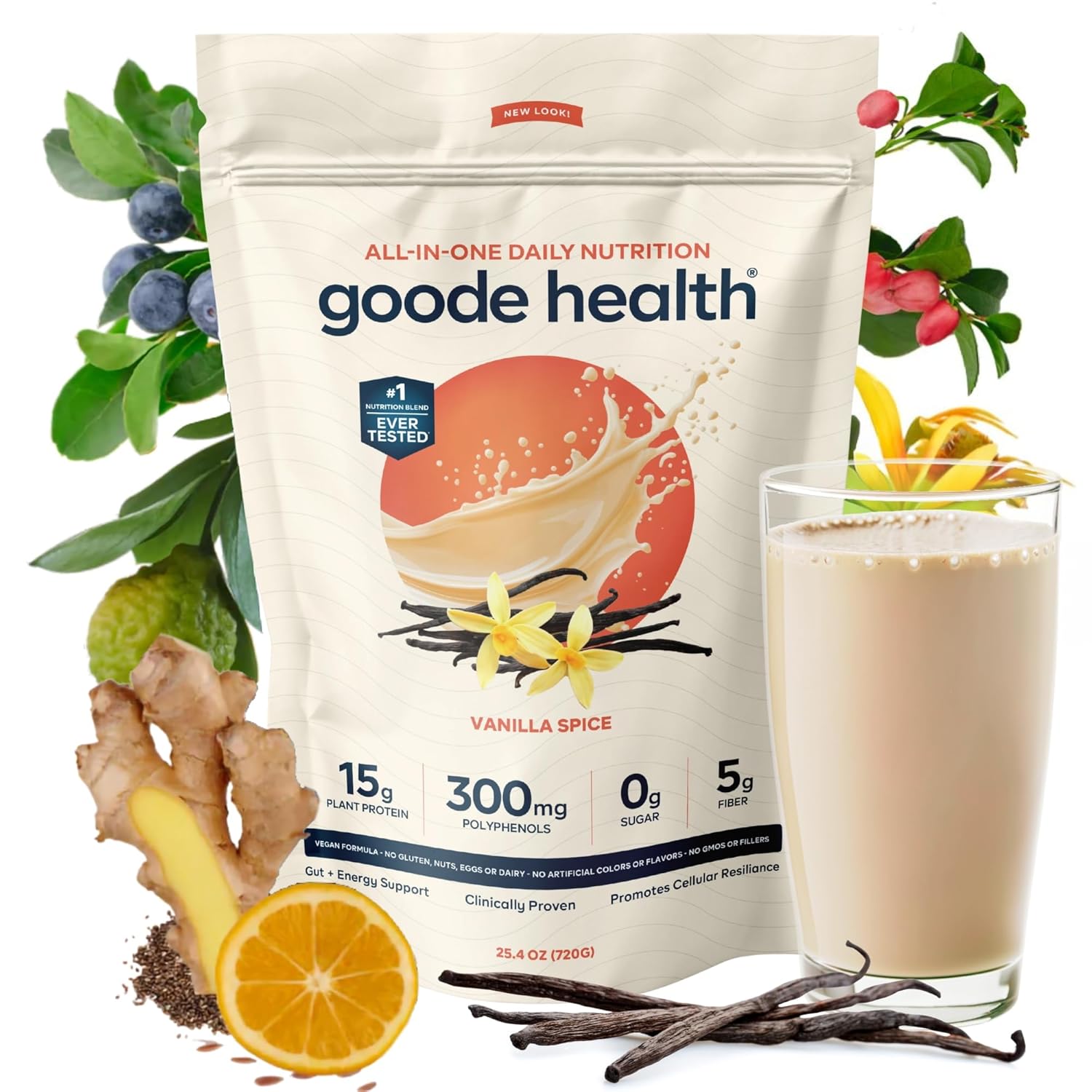 Goode Health Ultimate Nutrition Shake (Vanilla Spice), Physician-formulated, Micronutrients, Vegan, Complete Nutrition, Greens Blend, Daily Nutrition, Gluten-free, Soy-free, Dairy-free 25 Servings