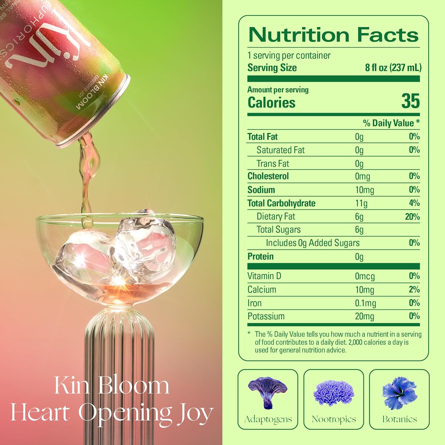 Kin Euphorics Kin Bloom Non-Alcoholic Functional Beverage | All day rosé | Elevate Your Mind & Spirit | Prebiotic | L-Theanine, Schisandra, Damiana | Ready to Drink | 8 Fl Oz (8pk)