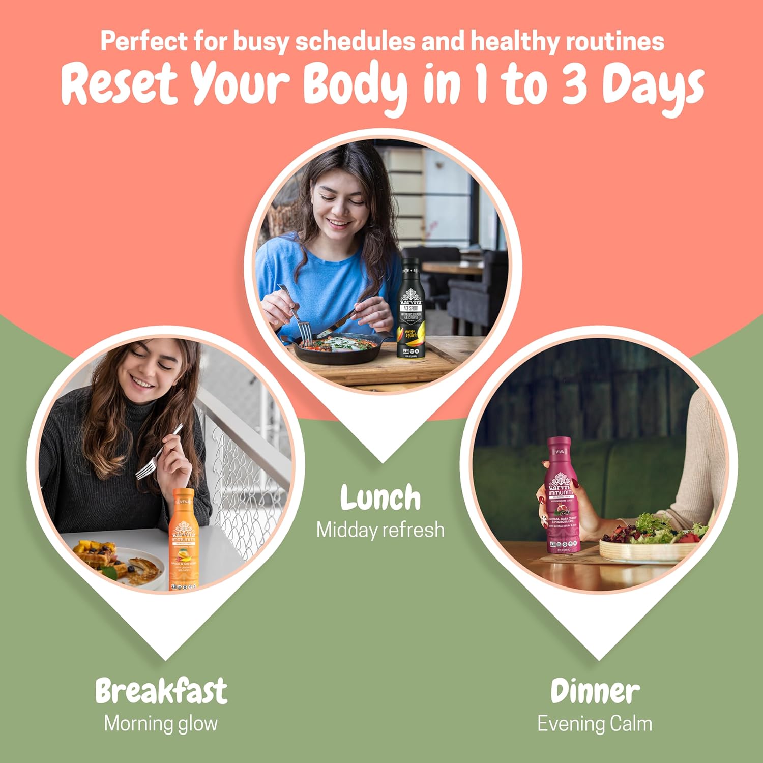 Karviva Organic Detox Juice Cleanse & Immunity Boost, Ancient Remedies for Gentle Detox & Restore Digestion, Prebiotics, Vitamin C, D & Marine Collagen, Low-Sugar, Gluten-Free, 1 to 3 Day Use, (6 BPA-Free Bottles, 12 oz Each)