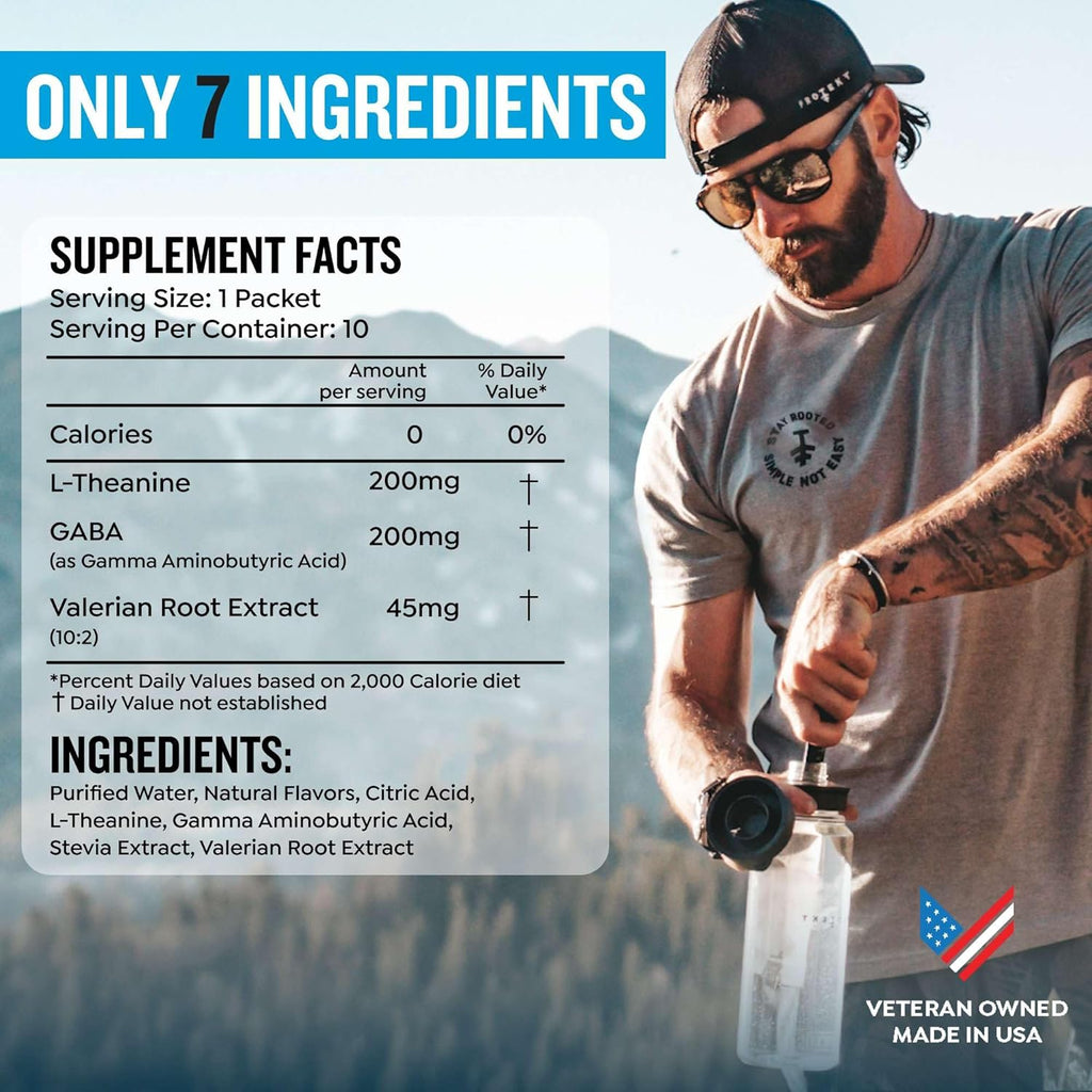 GABA L Theanine Supplement | Melatonin-Free Sleep Aid for Adults | Valerian Root for Night Support & Restful Sleep | GABA Calm Liquid Drink Mix for Adults | Mixed Berry, Pack of 10