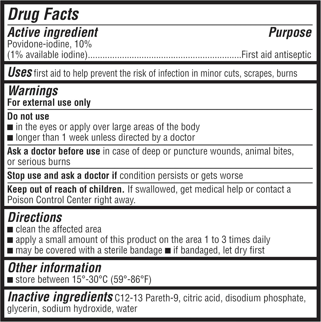 Amazon Basics First Aid Antiseptic, 10% Povidone Iodine Solution First Aid Antiseptic, Unflavored, 8 Fluid Ounces, 1-Pack (Previously Solimo)