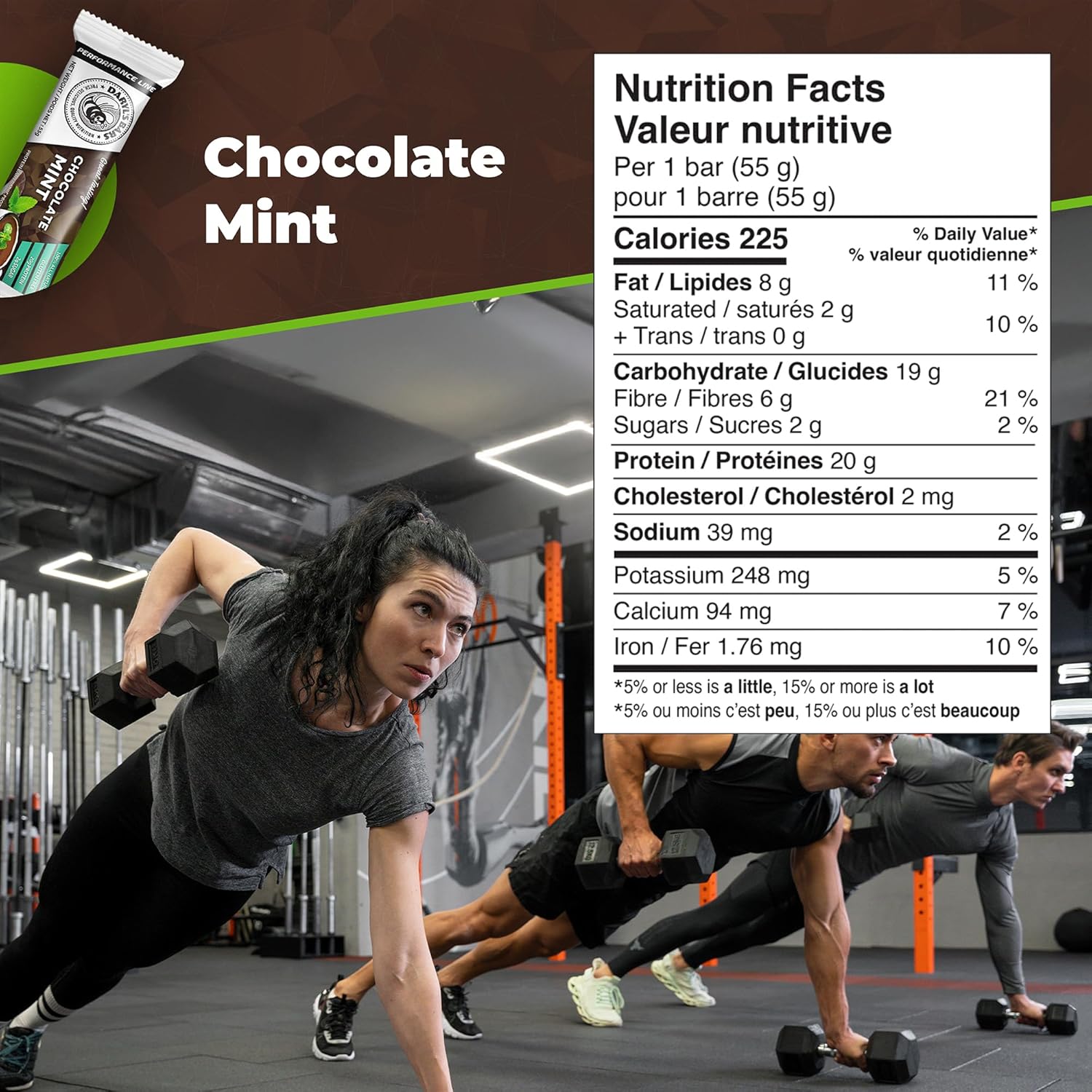 Daryl's Bars, Chocolate Mint On the Go Whey Protein Bars, Gluten Free, Low Sugar, 20gr of Protein Snack, Meal Replacement, Pack of 1