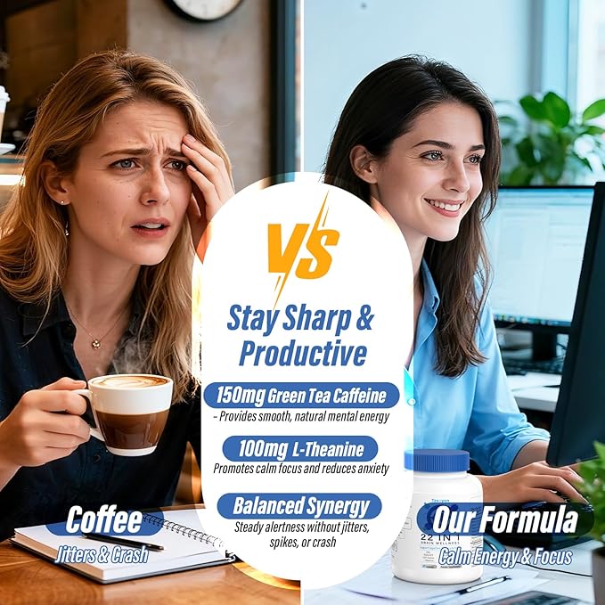 Brain Supplements for Memory and Focus, Clarity & Cognitive Improvement, 300mg Alpha GPC, CDP-Choline, DHA, Lion’s Mane, L-Theanine, Vitamin B6 B12 & Phosphatidylserine for Men & Women, 90 Capsules