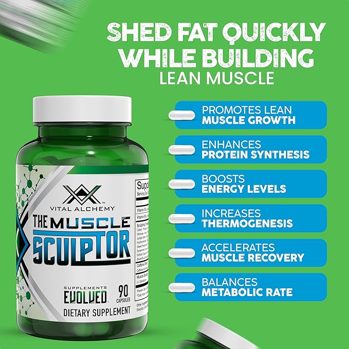 Vital Alchemy The Muscle Sculptor– Muscle Builder with Vitamin B3, B6, Phosphatidylserine, Epicatechin & Cayenne – Supports Muscle Growth, Focus, Energy & Protein Synthesis, Made in USA – 90 Capsules
