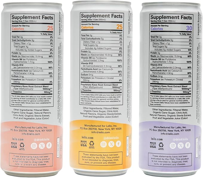 LEILO | Kava Powered Sparkling Relaxation Drink | Classic Variety-Pack - Includes: Raspberry Hibiscus, Tangerine Mango, BlackBerry Orange | 12 fl oz Cans (Pack of 12)