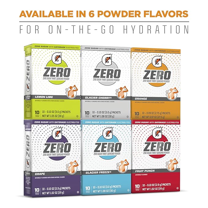 Gatorade G Zero Powder, Fruit Punch Variety Pack, 0.10oz Individual Packets - 10 Count (Pack of 5)