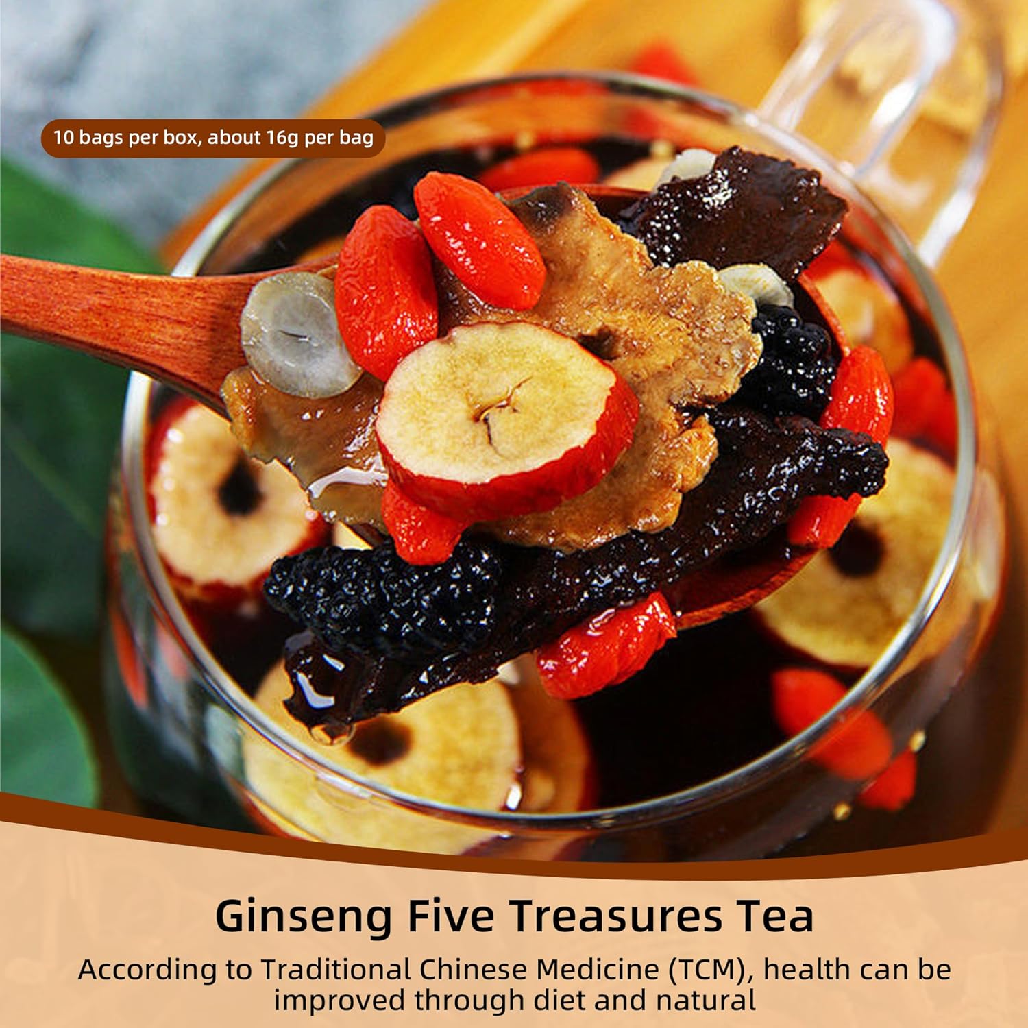 Ginseng Five Treasures Kidney Care Tea - Zhu Gen Wu Bao Cha - Men’s Herbal Tea (30 bags/3 boxes)