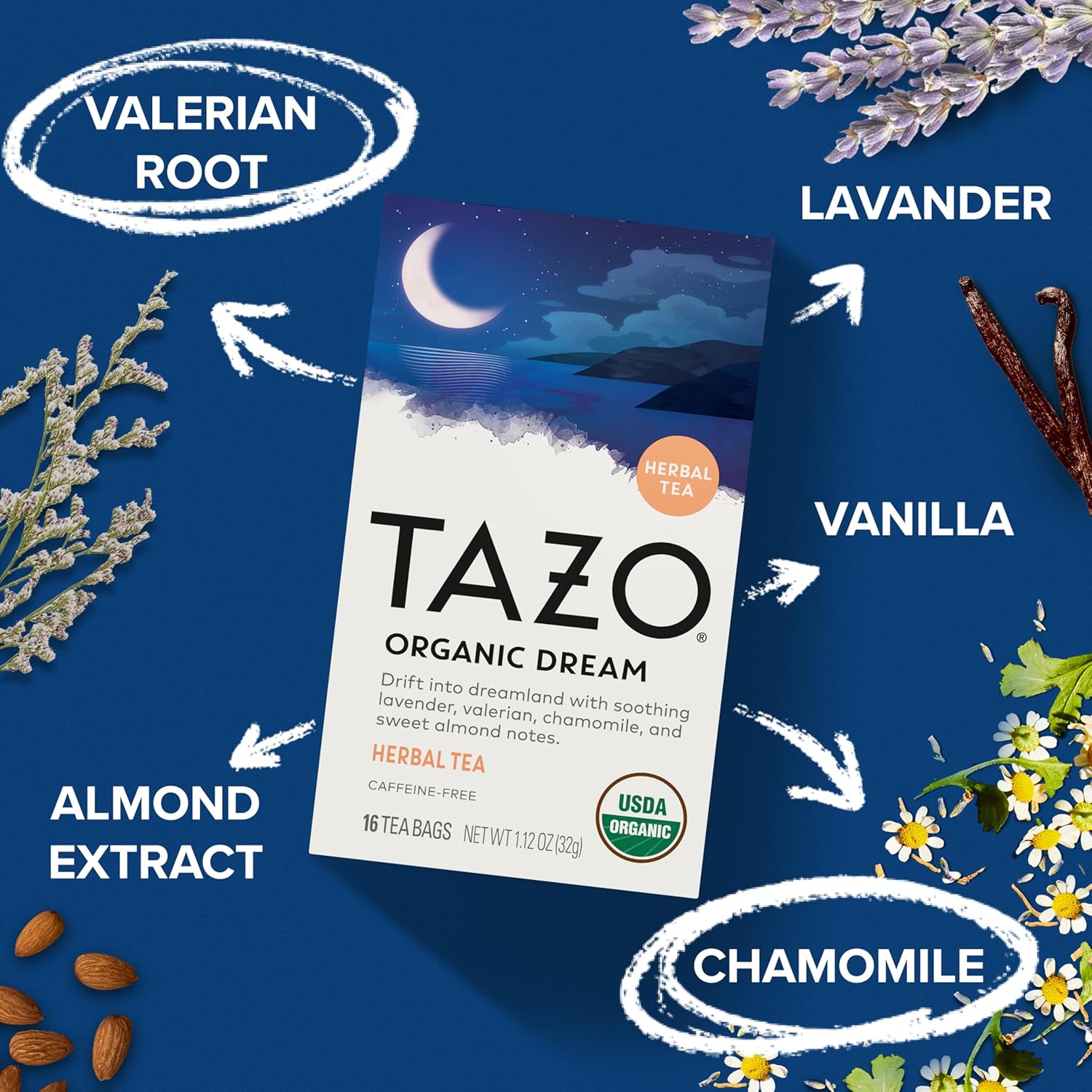 TAZO Organic DREAM Herbal Tea Bags, Caffeine-Free Bedtime Tea, Relaxing Chamomile and Lavender Blend, 96 Total Tea Bags (16ct - Pack of 6)