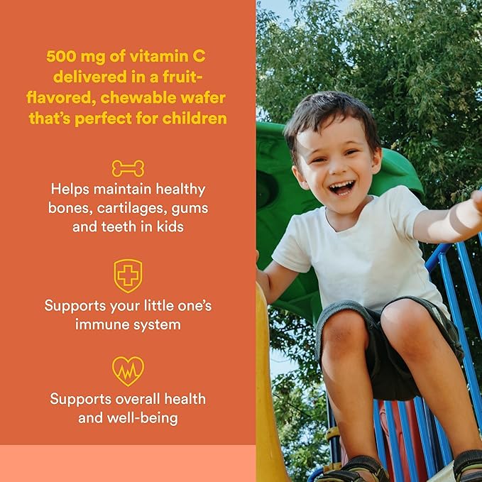Natural Factors, Kids Chewable Vitamin C 500 mg, Supports Immune Health, Bones, Teeth and Gums, Tangy Orange, 180 Count (Pack of 1)