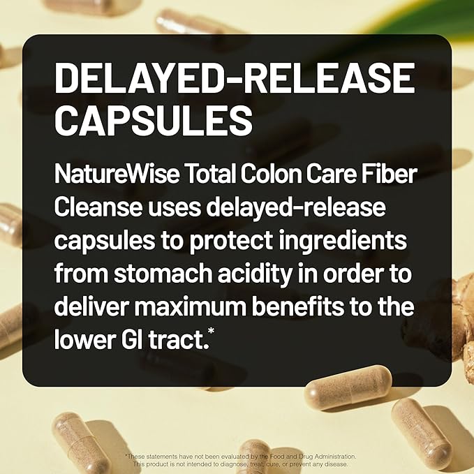 NatureWise Total Colon Care Fiber Cleanse - Natural Laxative Blend - Herbal Laxatives, Prebiotics, & Enzymes for Regularity, Digestion, Weight & Gut Health - Non-GMO - 60 Capsules[30-Day Supply]