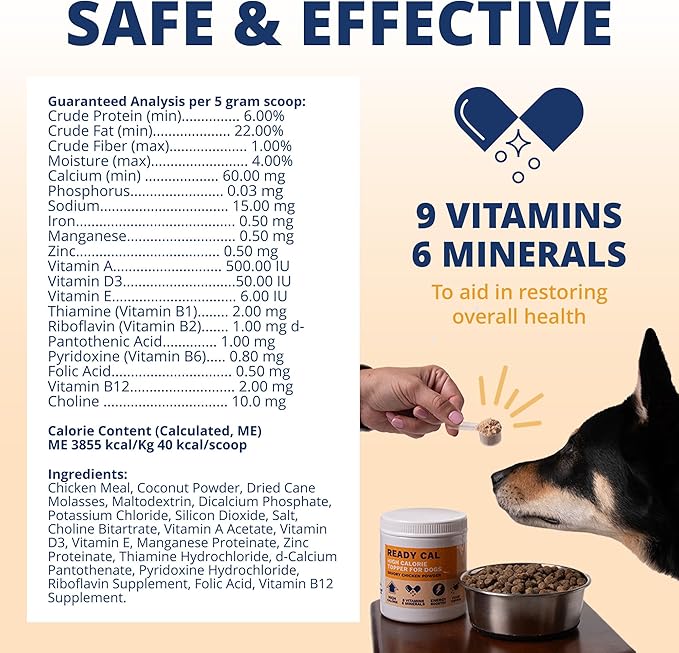 Under the Weather Ready Cal Powder for Dogs, High-Calorie Weight Gainer & Appetite Stimulant, Dog Energy Booster Veterinarian-Approved Pet Supplement with Vitamins & Minerals, Chicken Flavor |10.58 oz