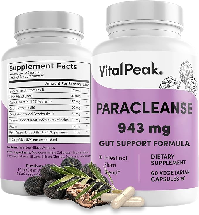 Reset Your Gut & Feel Lighter - ParaCleanse Herbal Supplements for Humans, Formula for Internal Balance, Digestive Comfort & a Clean, Fresh Start with Black Walnut, Wormwood & Olive Leaf (60 Capsules)
