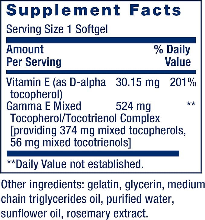 Life Extension Gamma E Mixed Tocopherols & Tocotrienols – Complete Vitamin E Spectrum, Antioxidant Protection – Non-GMO, Gluten-Free – 60 Softgels