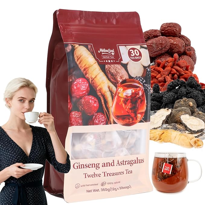 Kidney Tea Formula Ginseng Twelve Treasure Tea -Upgraded Ginseng Five Treasures,Natural Herbal Blend with 12 Traditional Chinese Herbs Kidney , Caffeine-Free,Detox & Cleanse, Liver Support & Energy Boost For Men Women(1 Pack/30 Bags)(Twelve Treasure)