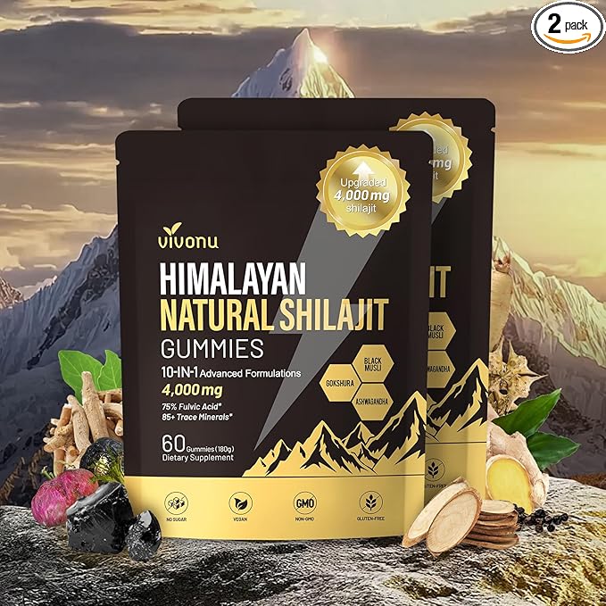 Shilajit Gummies, Shilajit for Men & Women | 4000mg High Potency 10-in-1 Formula with Pure Himalayan Shilajit, Ashwagandha, and 75% Fulvic Acid | Sugar-Free Vegan, 85+ Trace Minerals