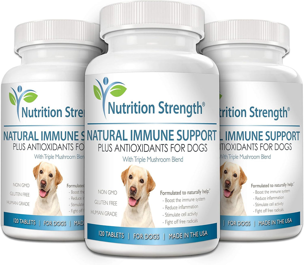 Immune Support for Dogs Plus Antioxidant, Reishi, Shiitake, Maitake, Turkey Tail Mushrooms for Dogs, with Coenzyme Q10, Selenium, Vitamin A, 120 Chewable Tablets
