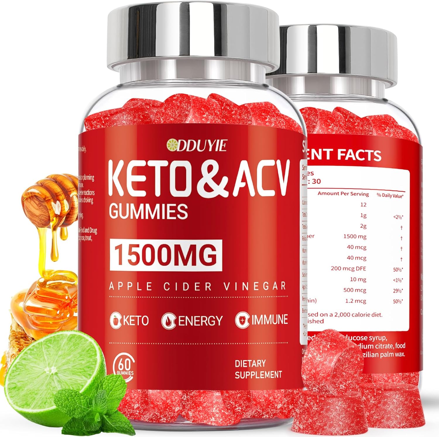 (2 Pack) Apple Cider Vinegar Gummies | Keto ACV Gummies for Supports Metabolism & Fat Burn with Vitamin B6 & B12 | ACV Supplement | Lemon Honey Flavor | 120 Vegan for Women and Men